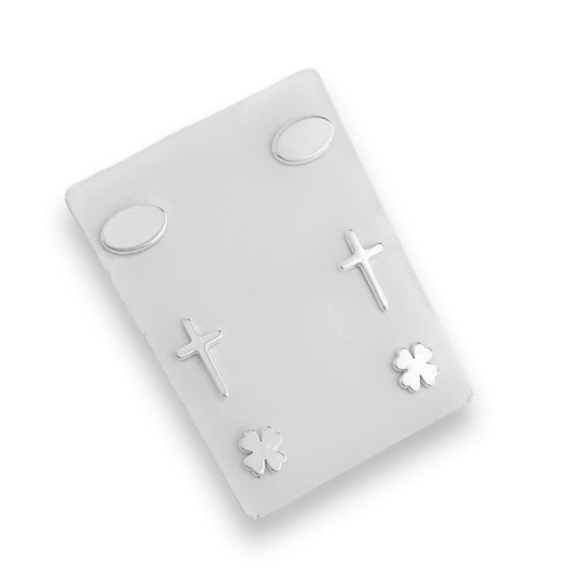 Trio de Brincos com Oval, Cruz, Trevo