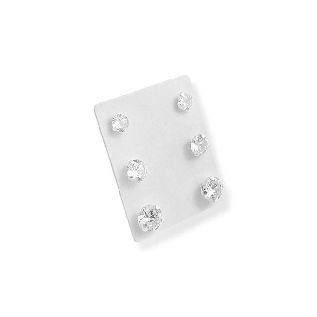 Trio de Brincos com Zircônia Branca – 4mm, 5mm e 6mm