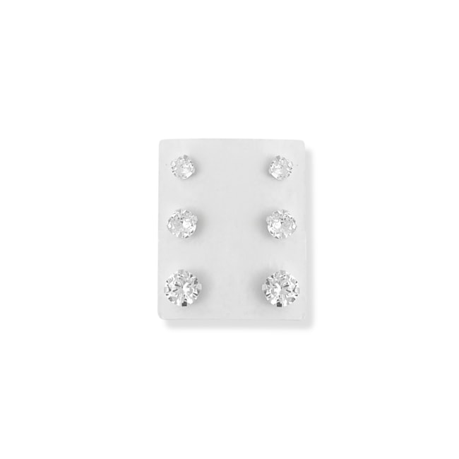 Trio de Brincos com Zircônia Branca – 4mm, 5mm e 6mm