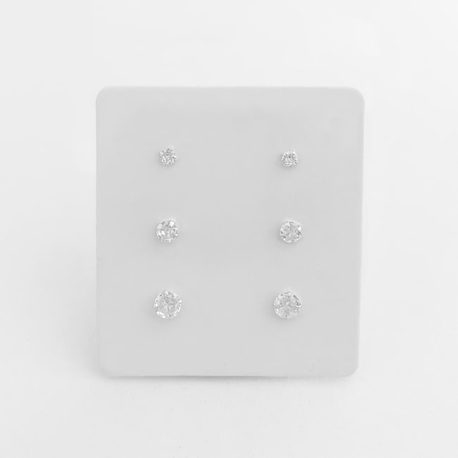 Trio de Brincos com Zircônias Redondas - 3mm, 4mm e 5mm