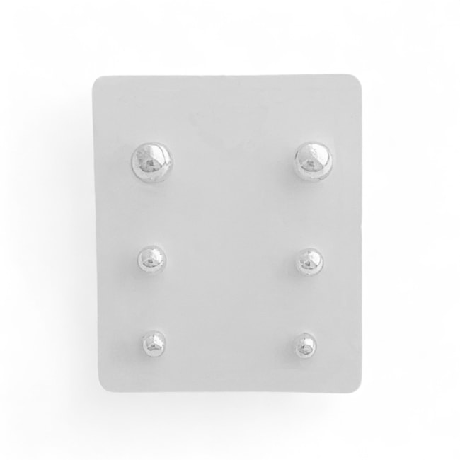 Trio de Brincos de Bolinha - 3MM, 4MM e 5MM