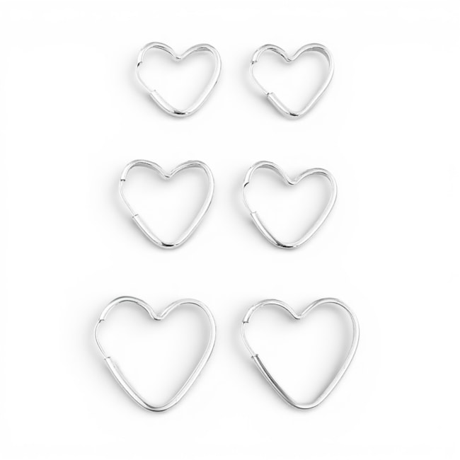 Trio de Brincos de Coração Abaulado