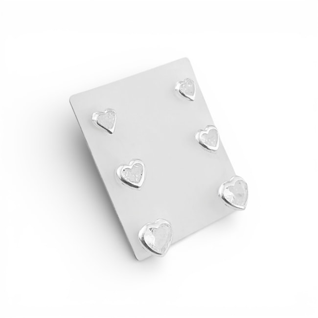 Trio de Brincos de Coração com Zircônia Cristal