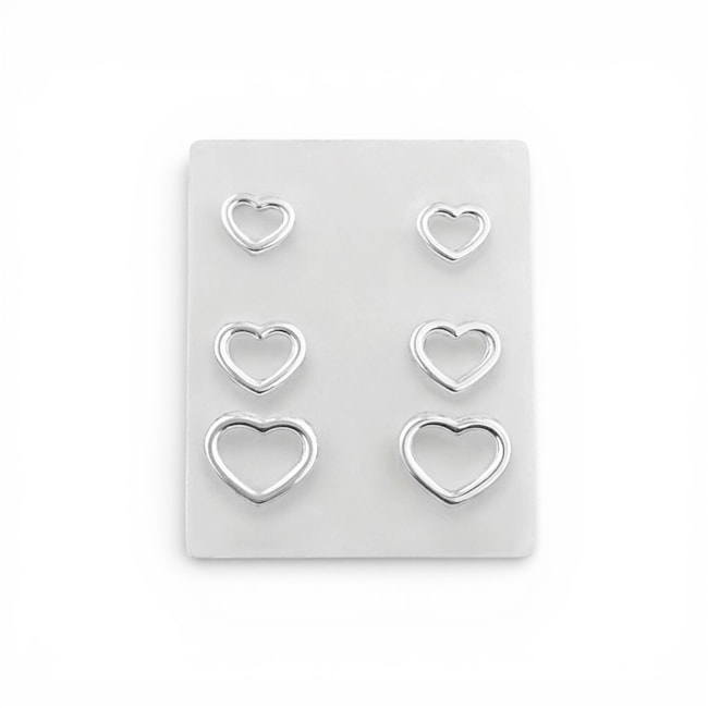 Trio de Brincos de Coração Vazado