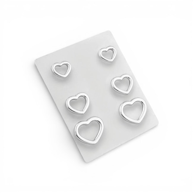 Trio de Brincos de Coração Vazado