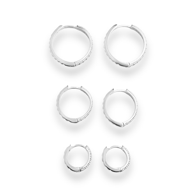 Trio de Brincos em Argola Cravejados com Microzircônia