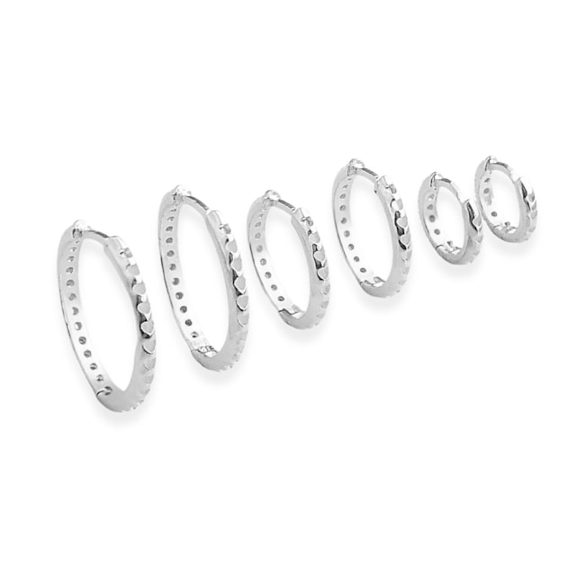 Trio de Brincos em Argola Cravejados com Microzircônia