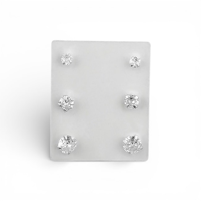 Trio de Brincos Ponto de Luz em Zircônia Cristal