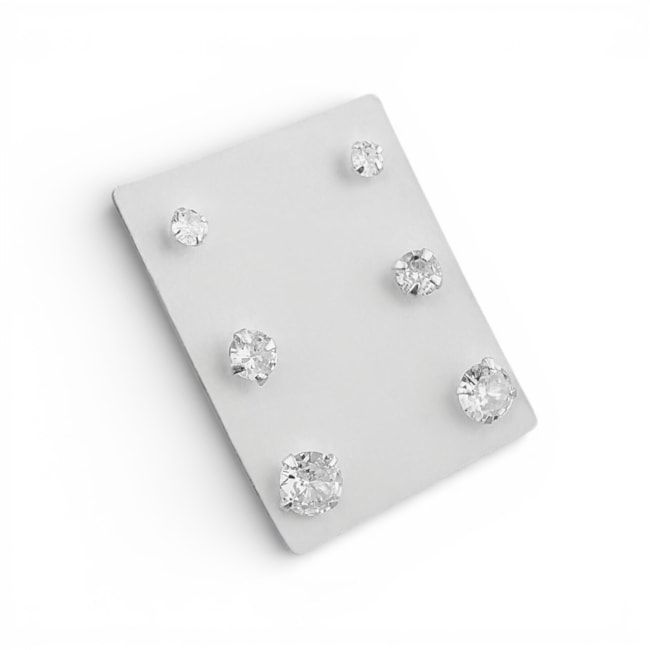 Trio de Brincos Ponto de Luz em Zircônia Cristal
